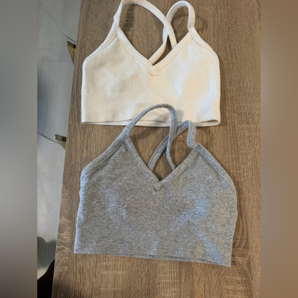 ALO Yoga Kids Ribbed Bralette Set - Gray & Cream